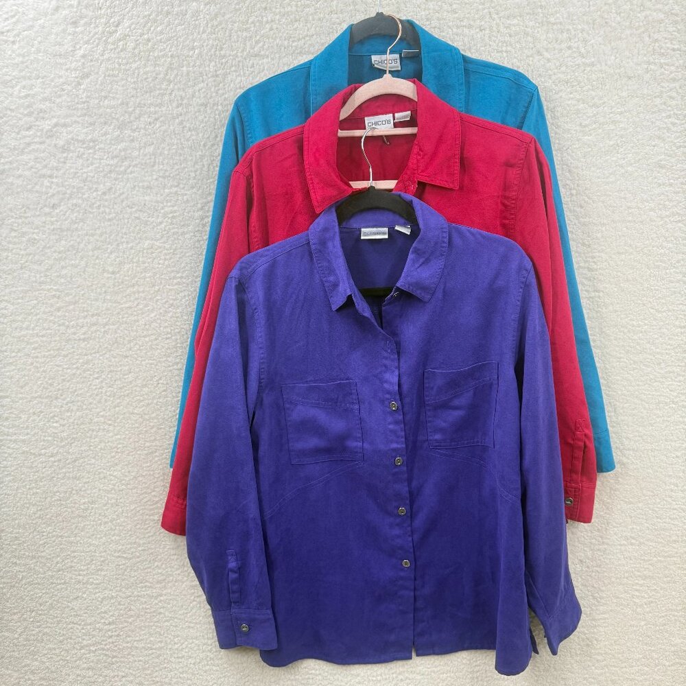 Bundle of 3 Chico's Blouses In same style faux Suede Button down Blouse Shirts
